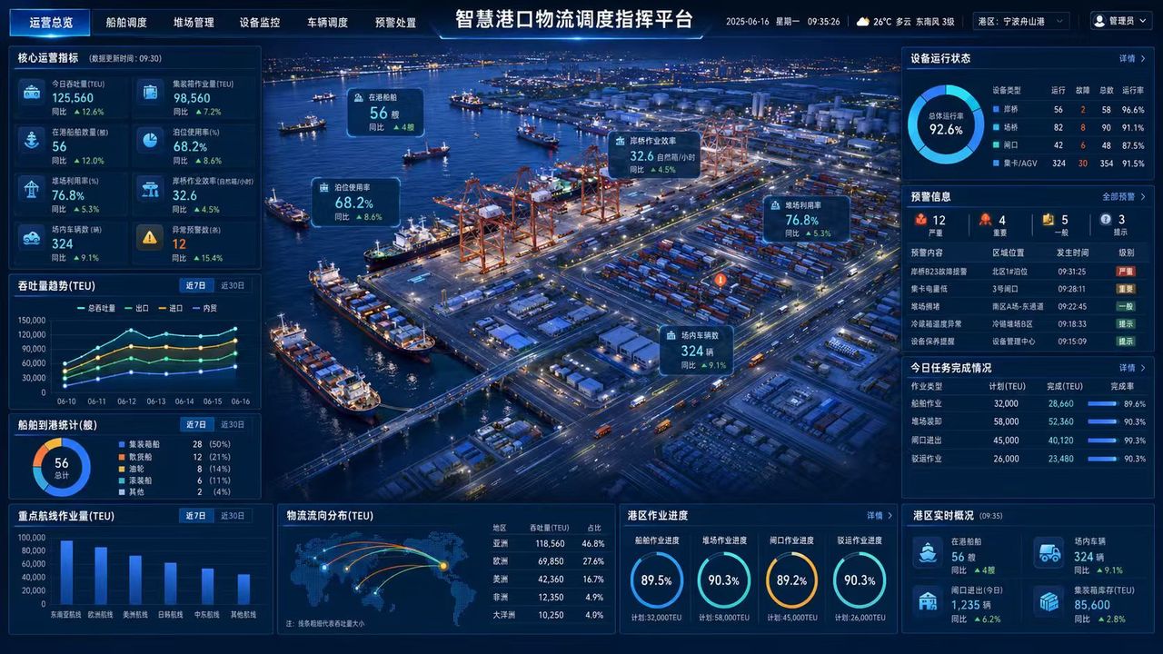 智慧港口运营监控大屏项目图